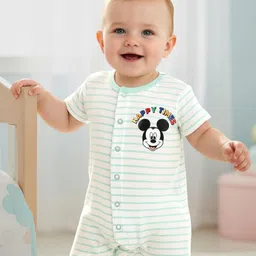 Babyhug Disney Interlock Knit Half Sleeves Romper With Mickey Mouse Graphics - Light Green-picture-24