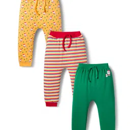 Babyhug Cotton Interlock Knit Full Length Diaper Leggings With Christmas Print Pack Of 3 - Green Yellow & Red-picture-12