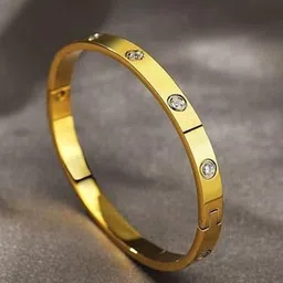 MEENAZ Stainless Steel Gold-Plated American Diamond Kada Bracelet-picture-11