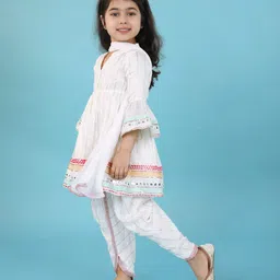 Babyhug Woven Three Fourth Sleeves Mirror Work Embroidered Kurta & Dhoti Set with Dupatta - White image 2