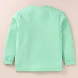 Mini Donuts Cotton Knit Full Sleeves T-Shirt & Lounge Pants Set With Text Print - Sea Green image 3