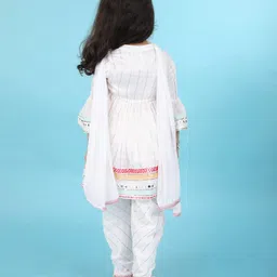 Babyhug Woven Three Fourth Sleeves Mirror Work Embroidered Kurta & Dhoti Set with Dupatta - White image 3