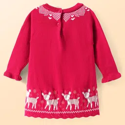ToffyHouse Cotton Knit Full Sleeves Winter Frock With Deer Design & Stockings - Red image 3