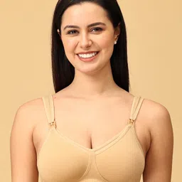 The Mom Store Cotton Elastane Pack Of 3 Sleeveless Solid Nursing Non Padded Bras - Black Beige & Fuchsia image 5