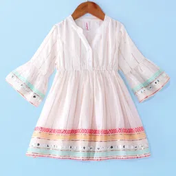 Babyhug Woven Three Fourth Sleeves Mirror Work Embroidered Kurta & Dhoti Set with Dupatta - White image 5