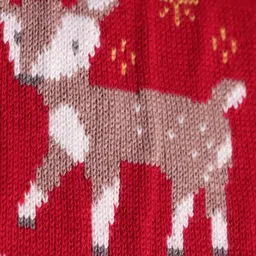 ToffyHouse Cotton Knit Full Sleeves Winter Frock With Deer Design & Stockings - Red image 5