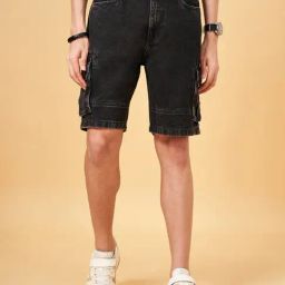 People by Pantaloons Jet Black Regular Fit Denim Shorts-picture-31