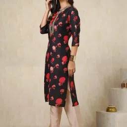 Soch Black Floral Print Straight Kurta image 4