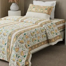 Boutique Living Valatia Karigiri Yellow & White Cotton 200 TC Single Bedsheet with 1 Pillow Cover-image-44