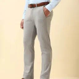 Allen Solly Grey Cotton Blend Slim Fit Solid Trousers image 3