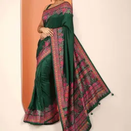 Libas Green Floral Print Saree With Unstitched Blouse image 4