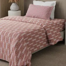 Boutique Living Valatia Karigiri Pink Cotton Ethnic 200 TC Single Flat Bedsheet with 1 Pillow Cover-image-50