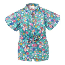 Ed-a-Mamma Kids Green Cotton Printed Jumpsuits image 1