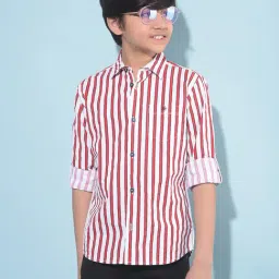 Crimsoune Club Boys White & Red Striped Full Sleeves Shirt-picture-32