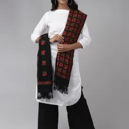 Indo Era Black & Red Woven Pattern Shawl-image-41