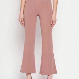 MADAME Dusty Pink Flared Fit Mid Rise Trousers-picture-13