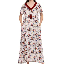 PATRORNA Cream Floral Print Nighty-image-30