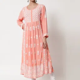 PARAMOUNT CHIKAN Peach Embroidered A Line Kurta-picture-15