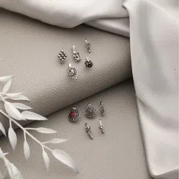 Aatmana Oxidized Silver Nosepin for Women - Pack of 10-image-36