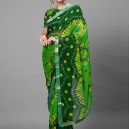 Saree Mall Green Bandhani Print Saree With Unstitched Blouse-image-70