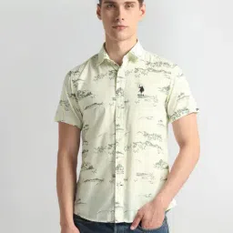 U.S. Polo Assn. Ivory Cotton Slim Fit Printed Shirt-picture-10