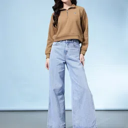 glitchez Applique Detail Mock Collar Crop Sweatshirt image 5