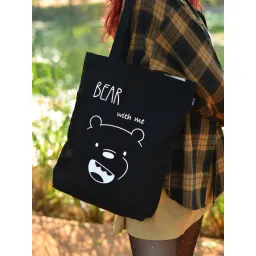 EcoRight Black Bear With Me Canvas Tote Bag with Zip image 1