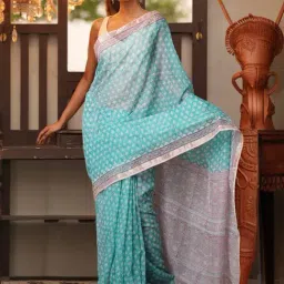 Unnati Silks Green Printed Saree With Unstitched Blouse-image-73