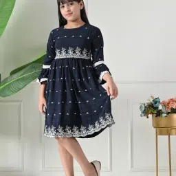 Bella Moda Girls Blue Cotton Embroidered Dress-image-94
