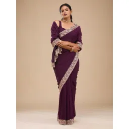 Koskii Purple Zariwork Soft Silk Saree image 5