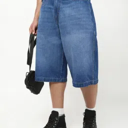 Bewakoof Blue Straight Fit Plain Shorts image 3