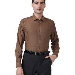 Park Avenue Brown Cotton Regular Fit Self Pattern Shirt image 1