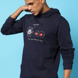 Campus Sutra Blue Cotton Regular Fit Printed Hooded Sweatshirt-image-74