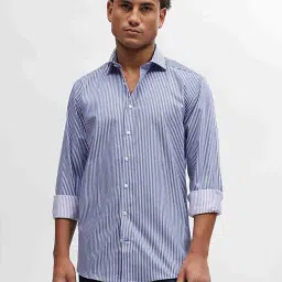 Bruun & Stengade Blue Cotton Slim Fit Striped Shirt-picture-11