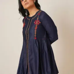 Jaypore Navy Blue Hand Embroidery Regular Fit Tunic image 4