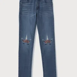 Gini & Jony Girls Blue Embroidered Jeans image 1