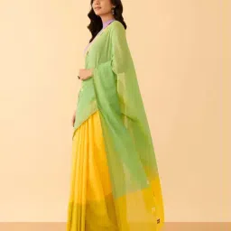 Taneira Yellow Cotton Woven Design Saree image 3