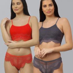 AROUSY Red & Grey Self Pattern Bra Panty Set - Pack Of 2-picture-25