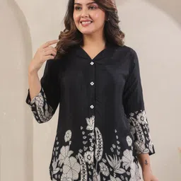 JISORA Women Black Printed Russian Silk Top-picture-22