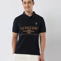 U.S. Polo Assn. Blue Cotton Slim Fit Embroidered Polo T-Shirt-picture-28