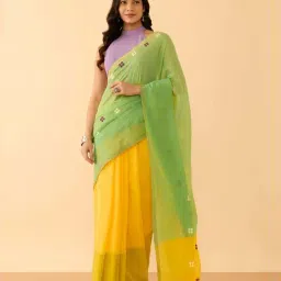 Taneira Yellow Cotton Woven Design Saree-image-2