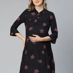 Oxolloxo Black Printed Maternity Dress-image-68