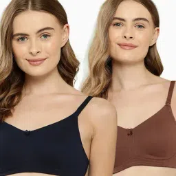 Leading Lady Navy Blue & Brown Full Coverage Non-padded T-Shirt Bra Pack of 2-image-0