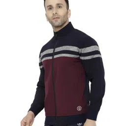 Chkokko Navy & Maroon Regular Fit Colour Block Sports Jacket image 3