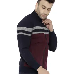 Chkokko Navy & Maroon Regular Fit Colour Block Sports Jacket image 4