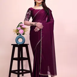 K 5 Fashion Solid Embroidered Pure Chiffon Saree-image-91