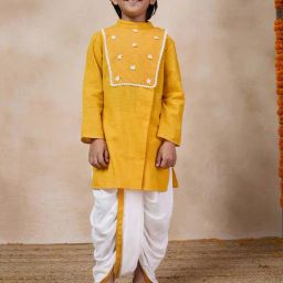 Pspeaches Boys Mustard Cotton Blend Regular Fit Kurta Set-picture-22
