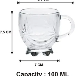Somil Clear Glass Coffee & Tea Cup / Mug (100 Ml), Enjoy Your Drink in Style7 X 9.5 X 7.5Cm image 3