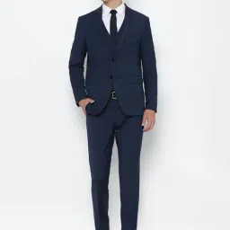 Louis Philippe Permapress Navy Slim Fit Textured Three Piece Suit-image-53