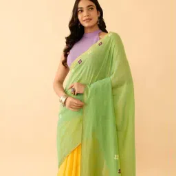 Taneira Yellow Cotton Woven Design Saree image 4